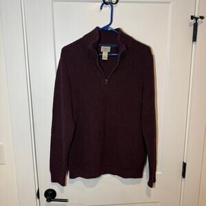 LL Bean Heavyweight Organic Cotton Waffle Quarter Zip Casual Sweater. Preppy. M